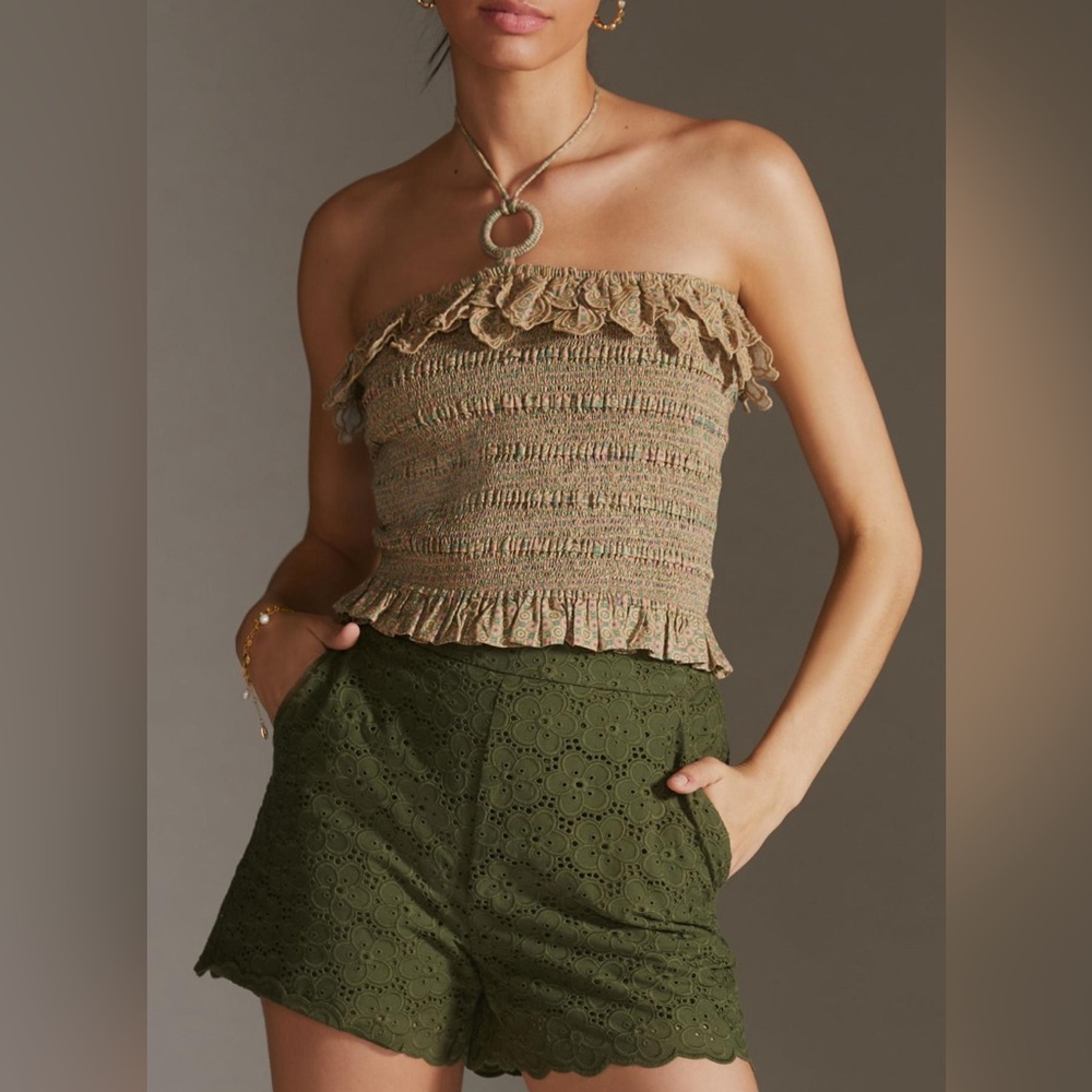 Anthropologie (Maeve) green eyelet shorts - size 6